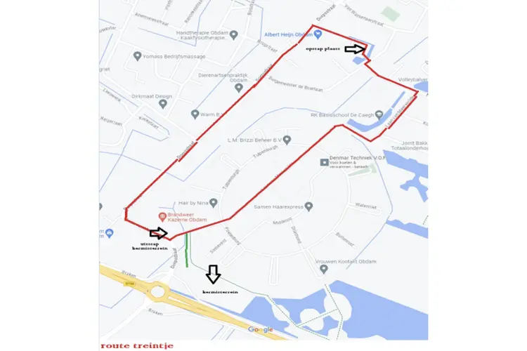 Route en opstapplaatsen kermistreintje Obdam