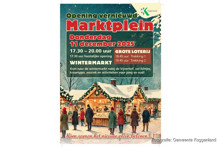 Feestelijke opening vernieuwd Marktplein Vijverhof tijdens wintermarkt.